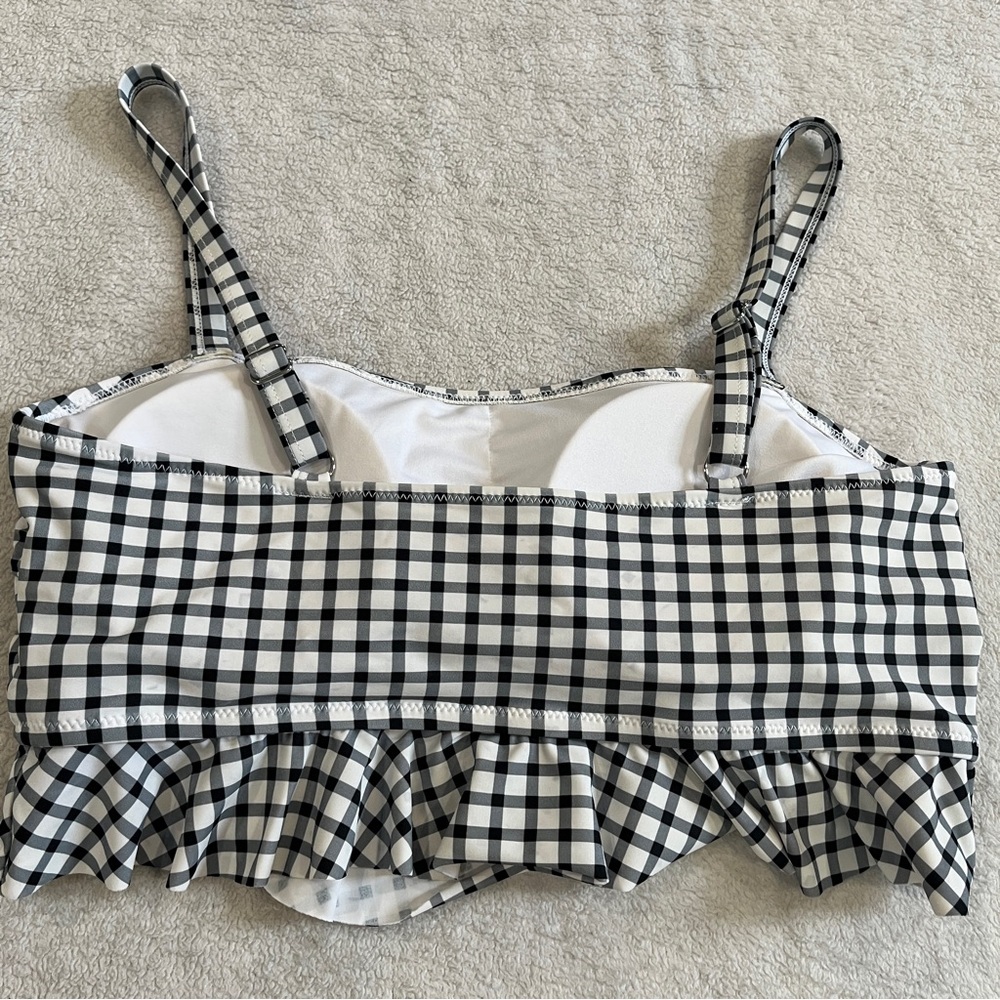Womens Padded Gingham Ruffle Bikini Swim Top Black/White Classic Size XXL 2XL - Picture 4 of 10